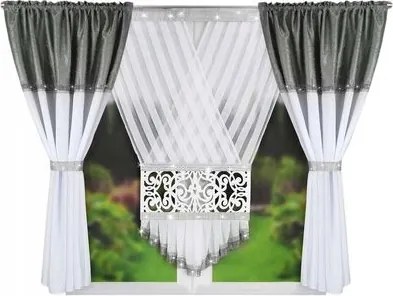 Függöny szett áttört panellel 145x160 Cirkónia Fehér Szürke Ezüst L478