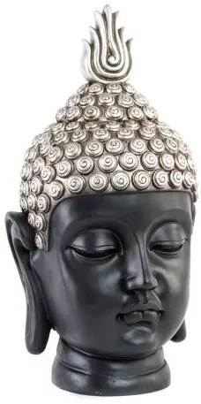 Buddha fej szobor fekete ezüst 27x24x49 cm