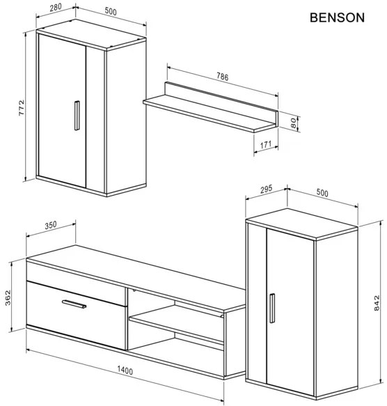 Benson 4 részes nappali szett kézműves tölgy, kasmír
