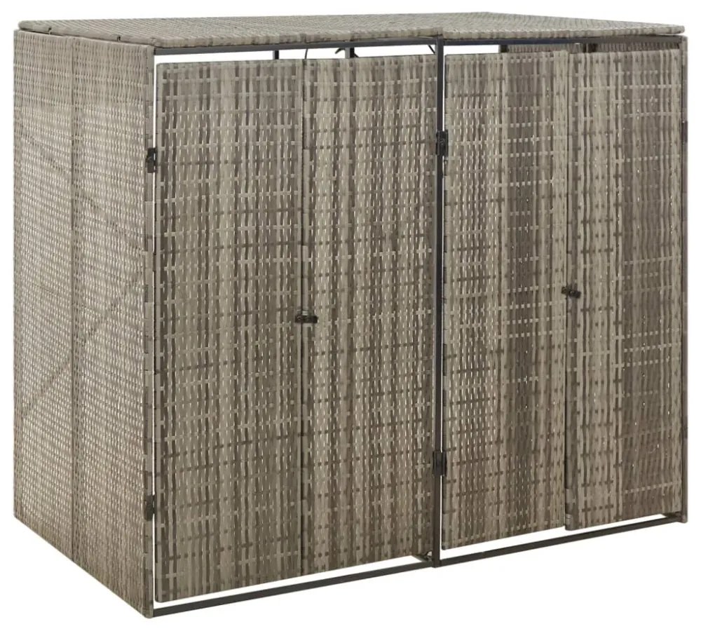 szürke polyrattan dupla kerekeskuka tárolófészer 140x80x117 cm