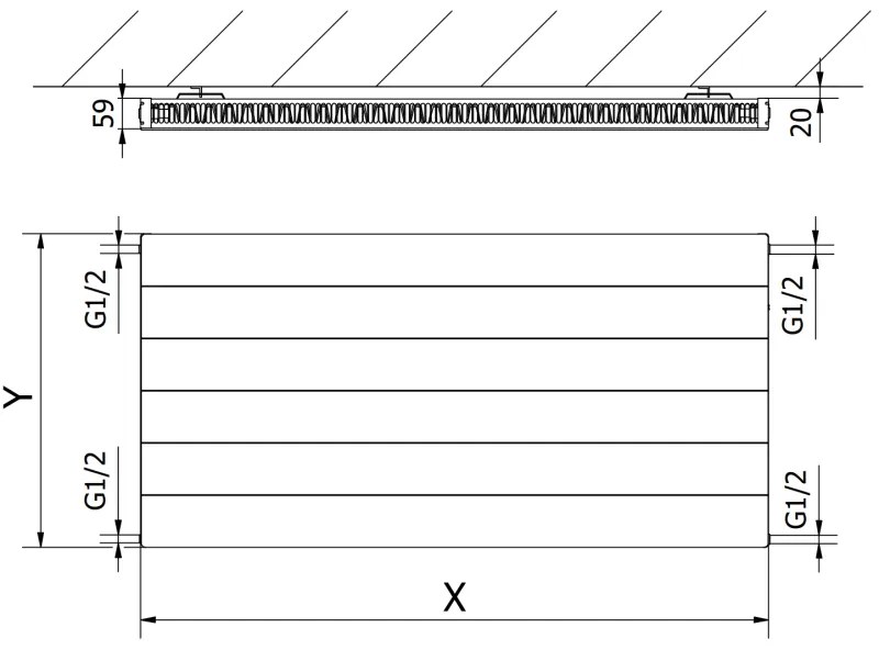 Mexen CL11 Line, panelradiátor 500 x 600 mm, oldalsó csatlakozás, 409 W, fekete, W411L-050-060-70