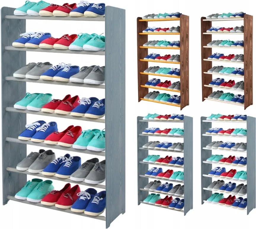 Cipőtartó állvány fa cipőtartó állvány 7 Polc 65 cm széles Szürke