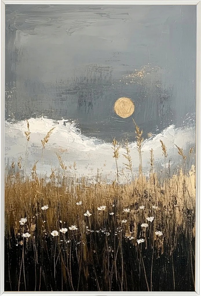 Poszter Keret Alumínium Absztrakt Tájkép Mező Gabona Éjszaka Hold 40x60