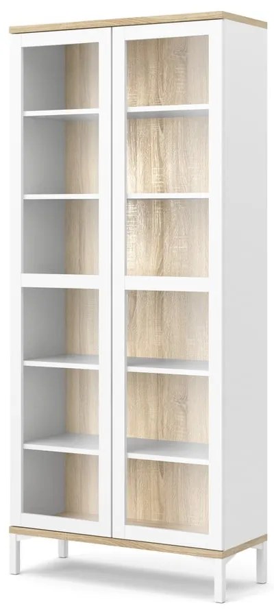 Fehér-natúr színű tálalószekrény tölgyfa dekorral 89x203x36 cm Roomers – Tvilum