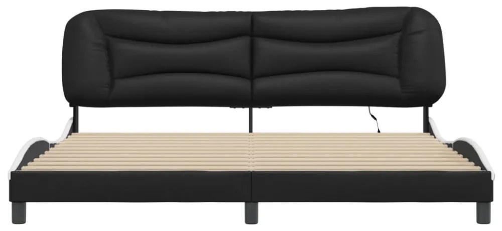 fekete és fehér műbőr ágykeret LED-világítással 200x200 cm
