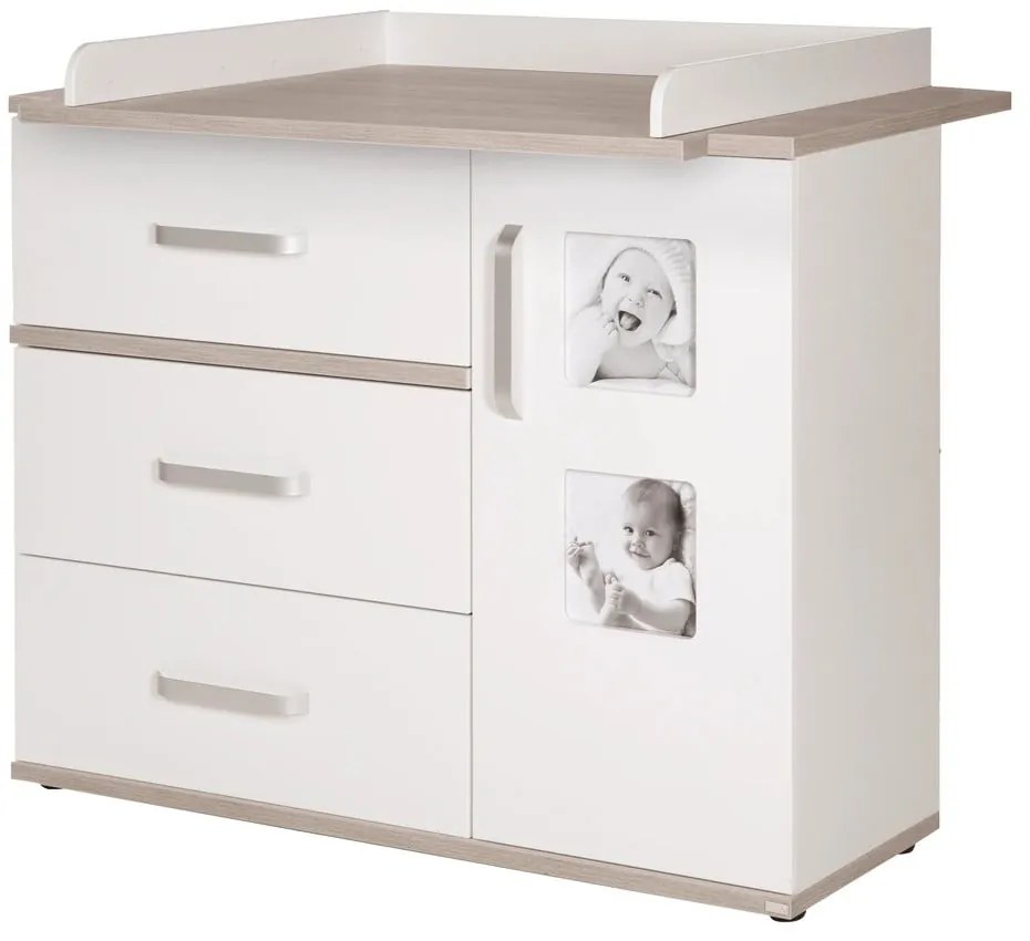 Fehér alacsony gyerek komód pelenkázó feltéttel szilfa dekorral 117x102 cm Moritz – Roba