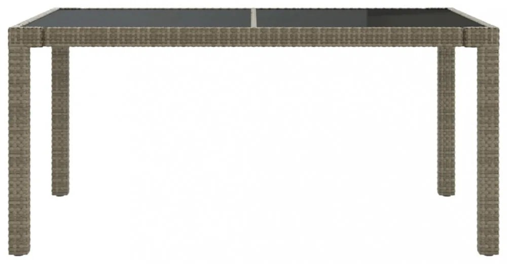 szürke polyrattan és edzett üveg kerti asztal 150 x 90 x 75 cm