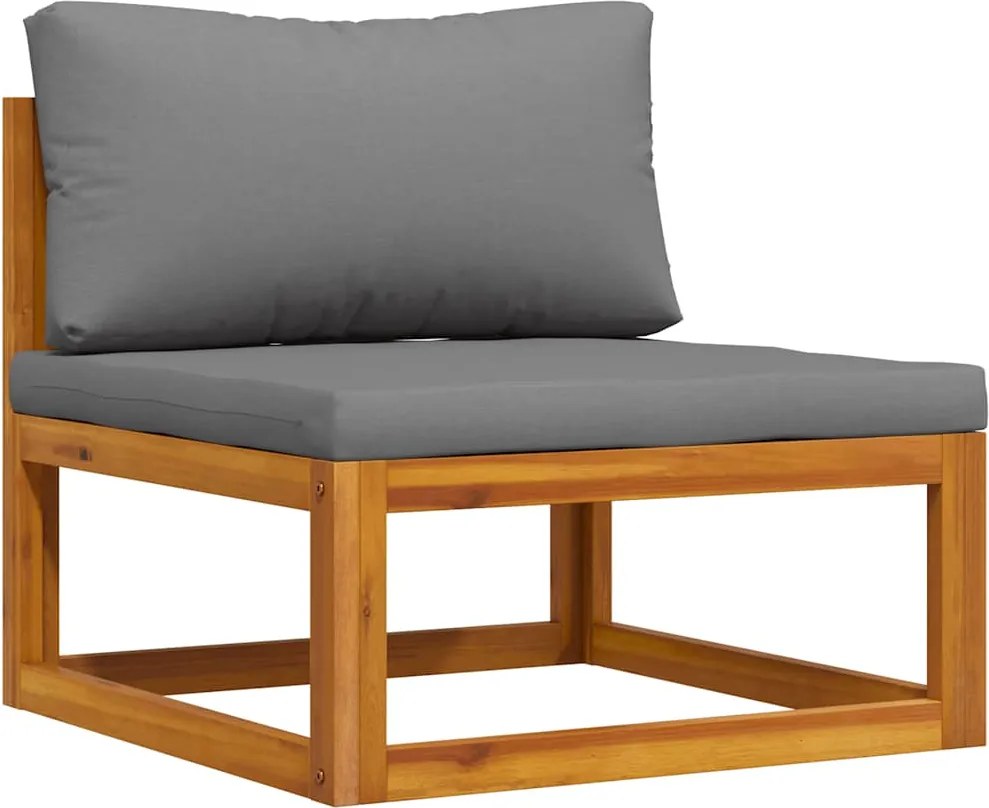 vidaXL elemes tömör akácfa középső kanapé sötétszürke párnával