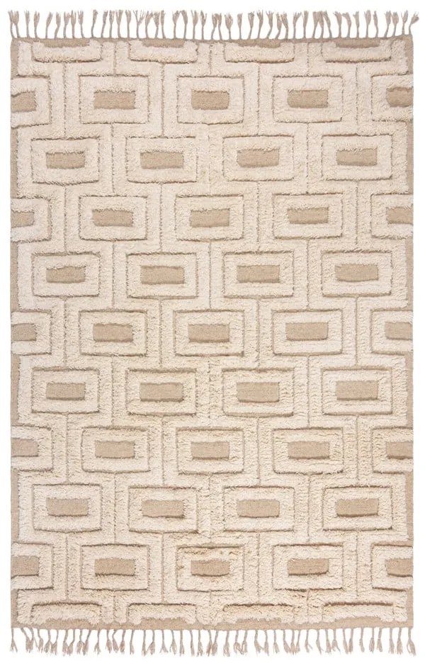 Bézs-krémszínű kézi szövésű gyapjú szőnyeg 120x170 cm Greek Key – Flair Rugs