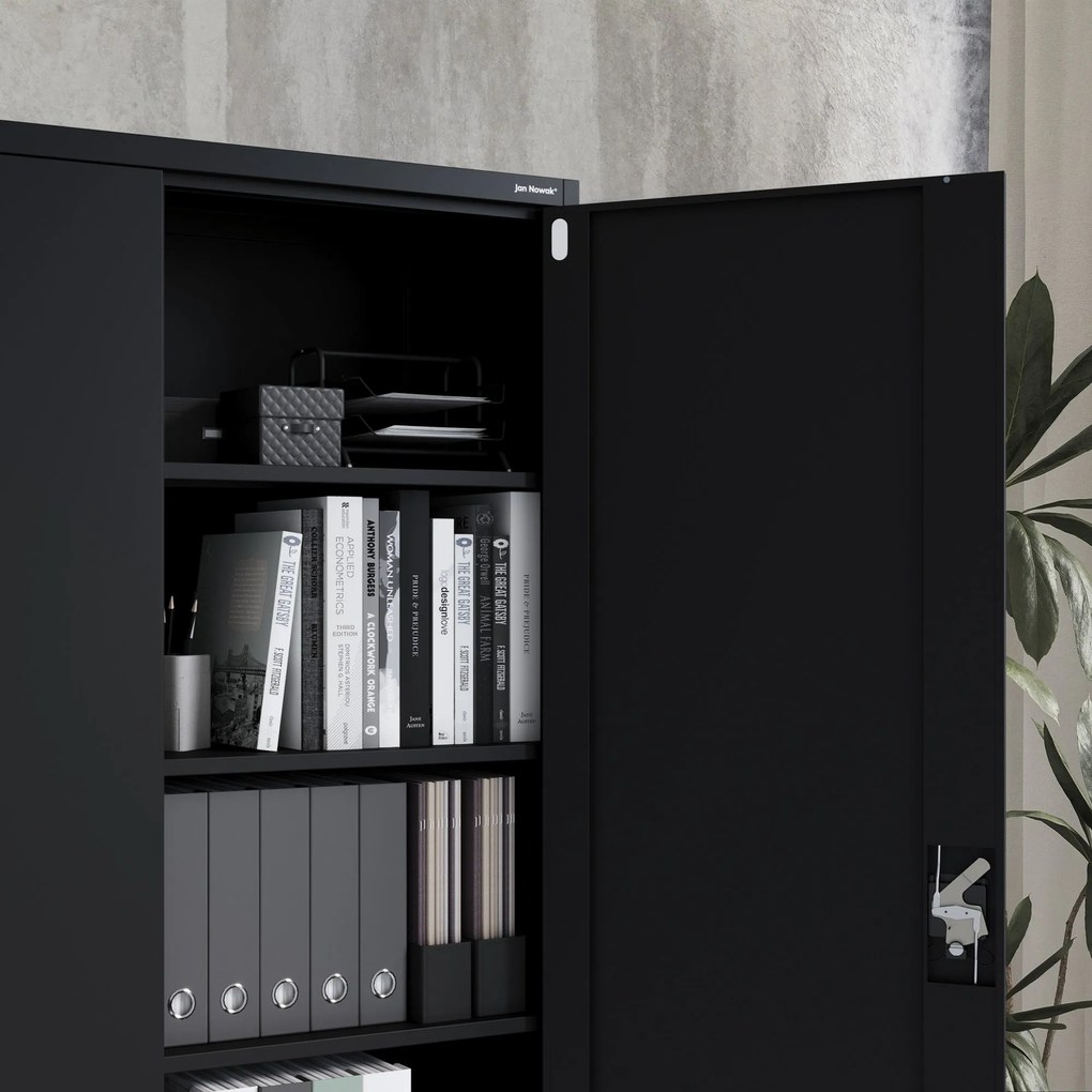 JAN II irodai, irattartó fémszekrény, 1150 x 1850 x 400 mm, fekete