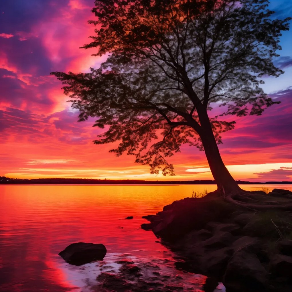 Poszter 90x90cm Alkonyat a víz felett