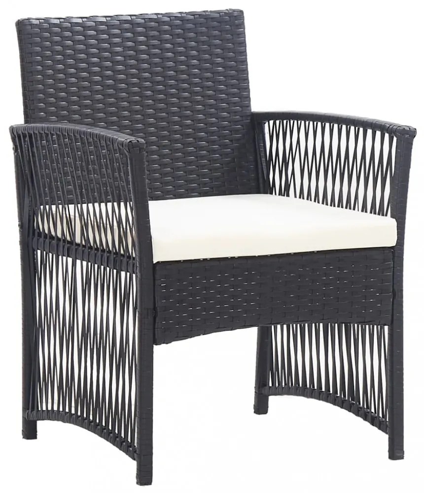 4-részes fekete kerti polyrattan bútorszett párnákkal
