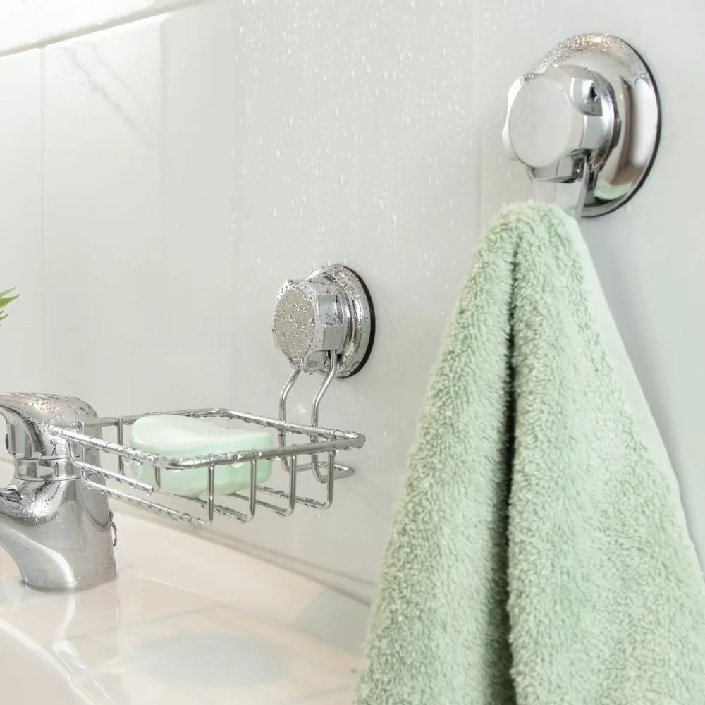 Ezüstszínű öntapadós fém akasztó szett 4 db-os Bestlock Bath – Compactor