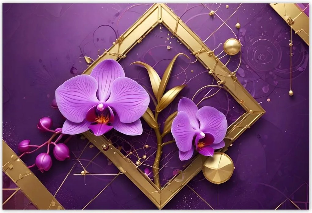 Poszterek 185x125 Lila orchideák és arany