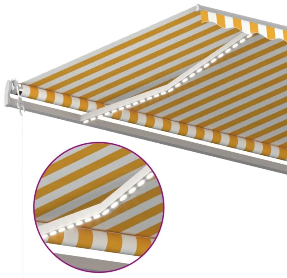 sárga-fehér szélérzékelős és LED-es napellenző 500 x 350 cm