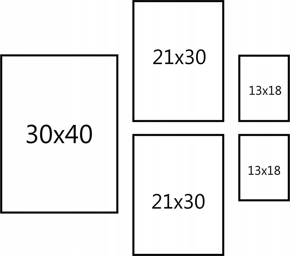 Képkeret szett 5 db-os 30x40, A4, 13x18