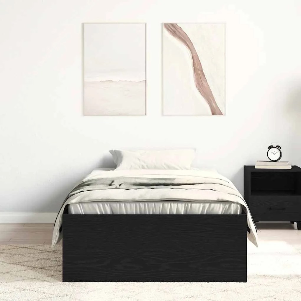 fekete tölgy színű szerelt fa ágykeret matrac nélkül 75x190 cm