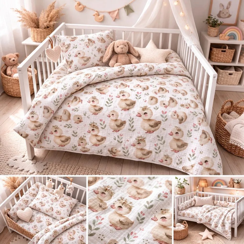 Muszlin ágyneműhuzat Kacsák TiaHome - Detský set 130x90cm + 65x45cm