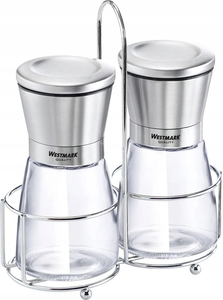 Ampullatartó állvány 2 db fűszerdarálóval, rozsdamentes acél