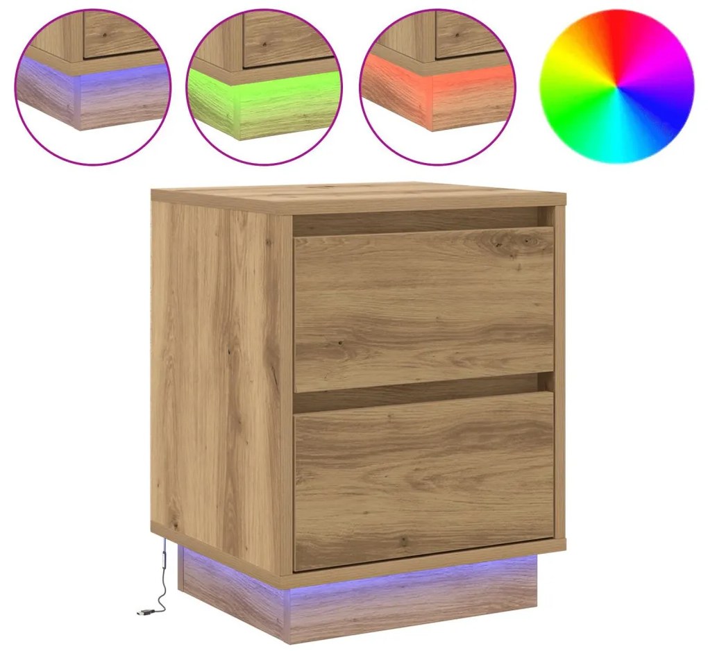 Éjjeli Szekrények LED világítással 2 db Kézműves tölgy 39x34.5x50 cm