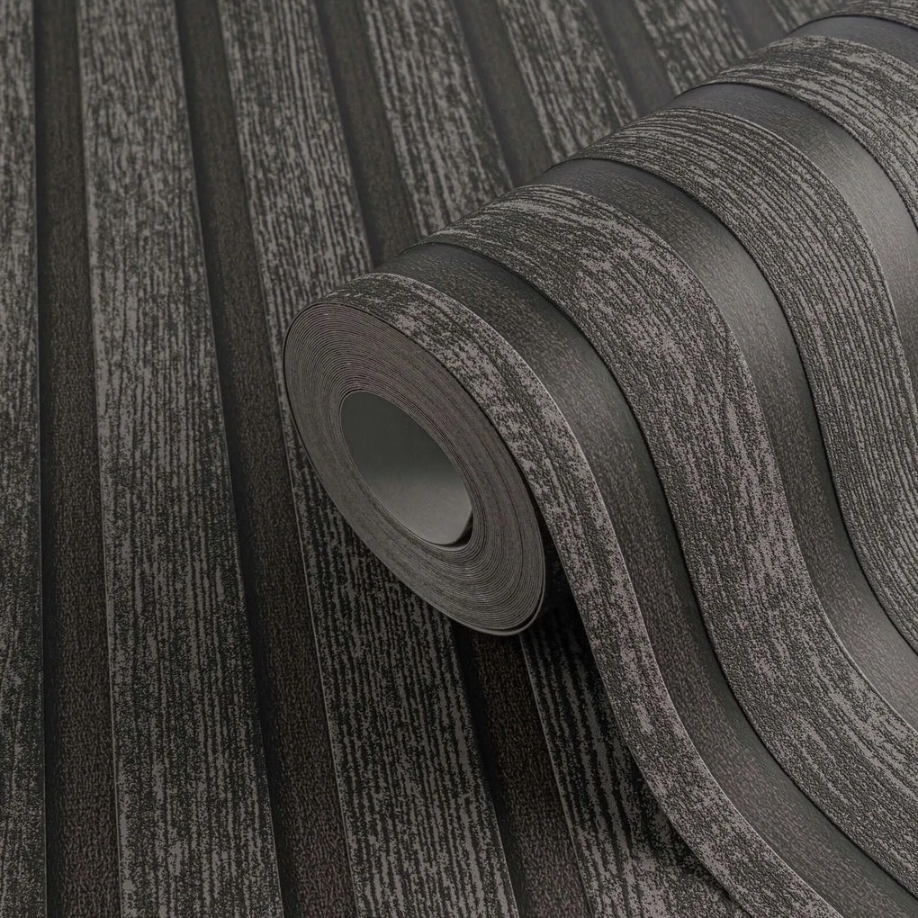 Tapéta 3D hatás Lamellák Fekete antracit fa utánzat As Creation