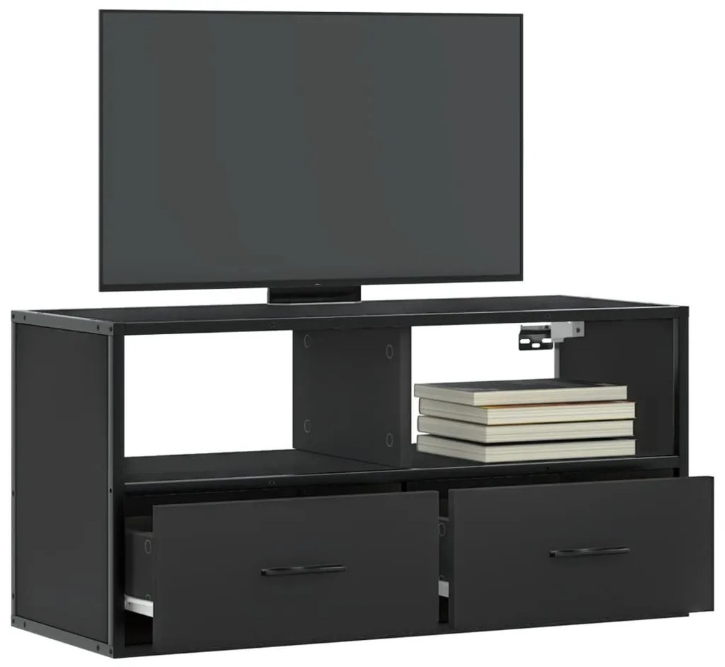 fekete szerelt fa és fém TV-szekrény 80x31x39,5 cm