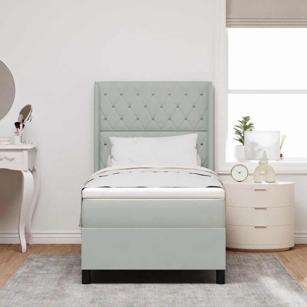 Boxspring Ágy Mattal és LED Fénnyel Szürke 90x190 cm Bársony