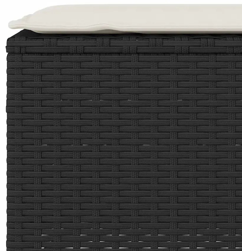 fekete polyrattan kerti pad párnával 110x30x40,5 cm