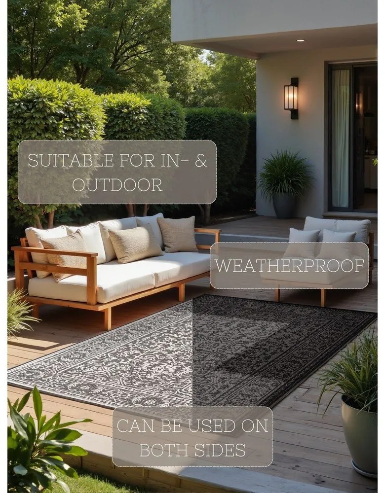 Fekete-fehér kültéri-beltéri szőnyeg 200x290 cm Duet Kona – NORTHRUGS