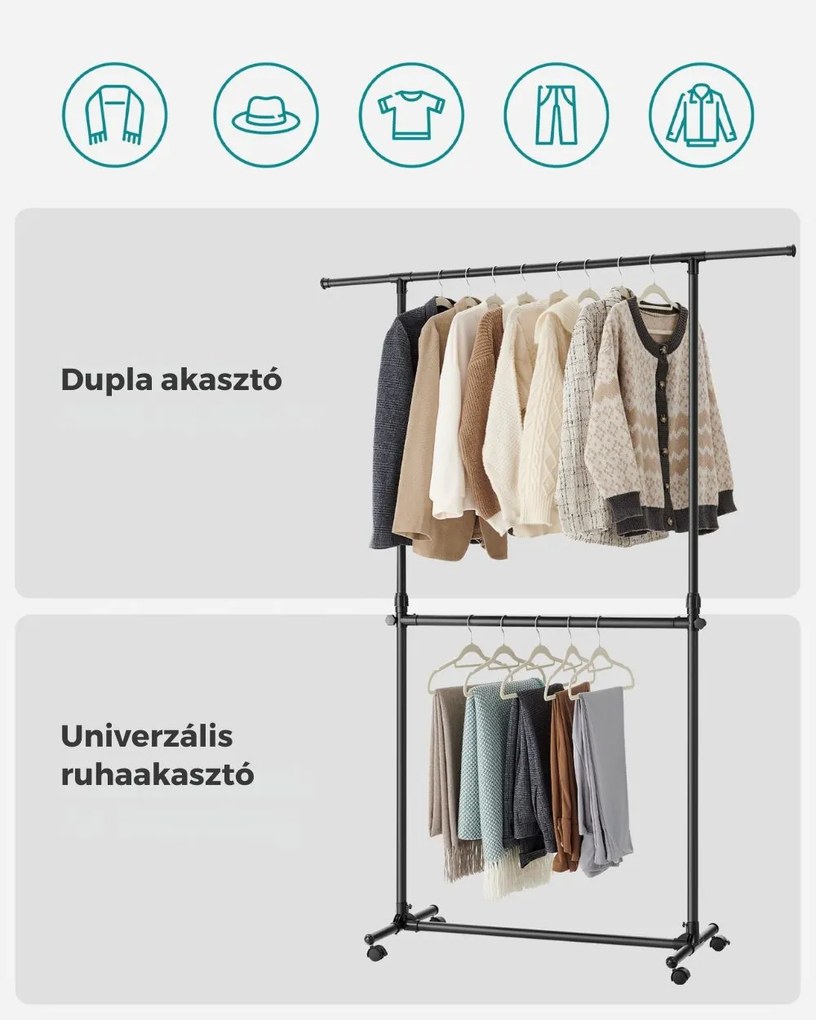 JASON dupla ruhatartó állvány, 101-165x49x113-180cm, fekete SongmicsHome