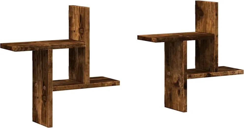 vidaXL 2 db füstös tölgy színű szerelt fa fali polc 38 x 12 x 38 cm
