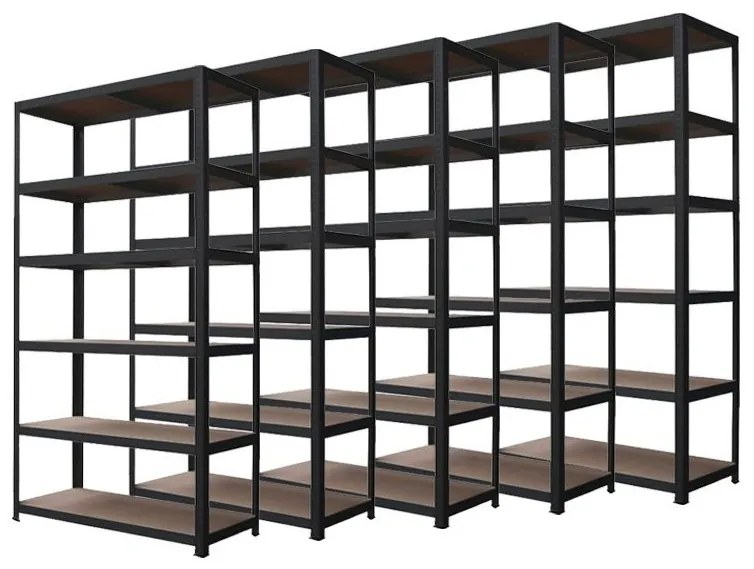 AKCIÓS CSOMAG, 5 DARAB Salgó polc 2800x1000x600 mm lakkozott 6 polcos, teherbírás 750 kg - FEKETE