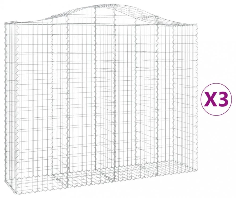 vidaXL 3 db íves horganyzott vas gabion kosár 200x50x160/180 cm