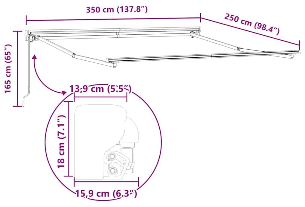 Behúzható napellenző Narancs és fehér 350x250 cm szövet