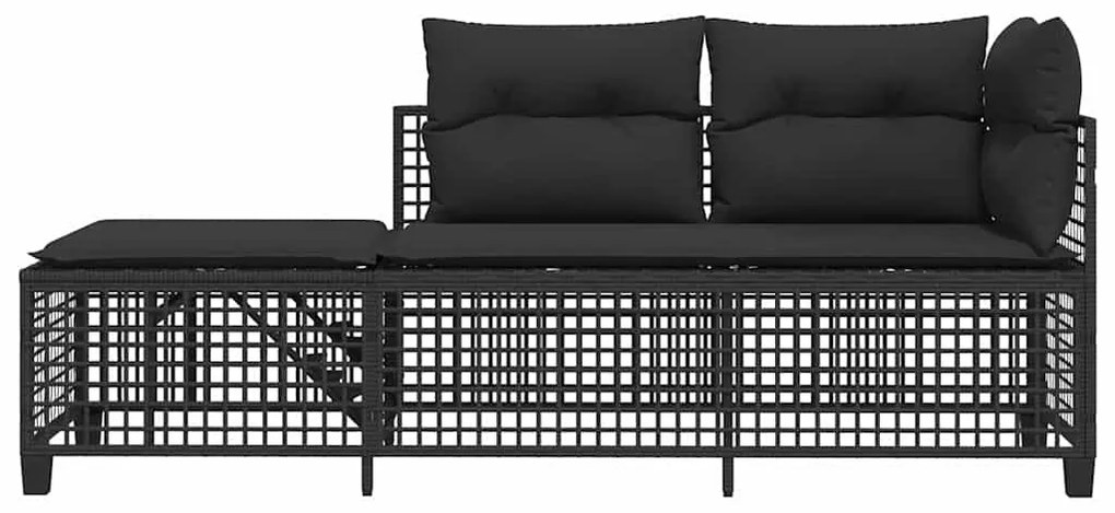 3 részes fekete polyrattan kerti sarokkanapé garnitúra párnával