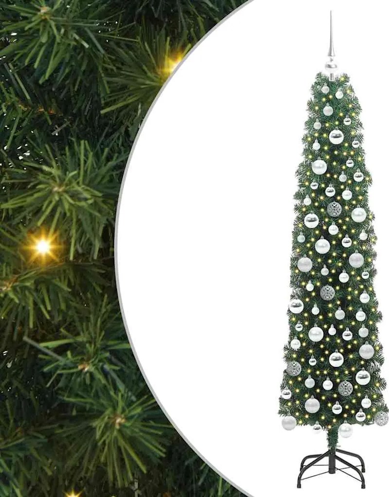 vidaXL Mű karácsonyfa 300 LED-del Zöld 180 cm PVC, acél és műanyag