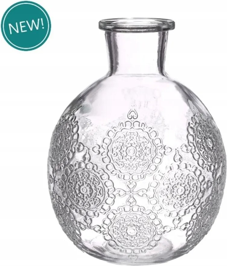 Üveg váza 17cm gömb alakú Átlátszó mintával