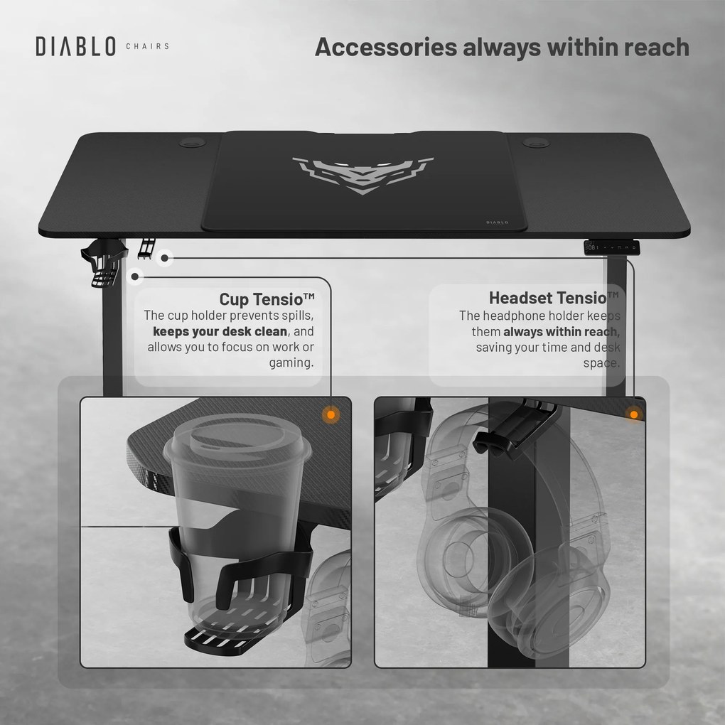 Elektromosan magasságban állítható íróasztal 140 cm fekete: Diablo X-Tensio 1400