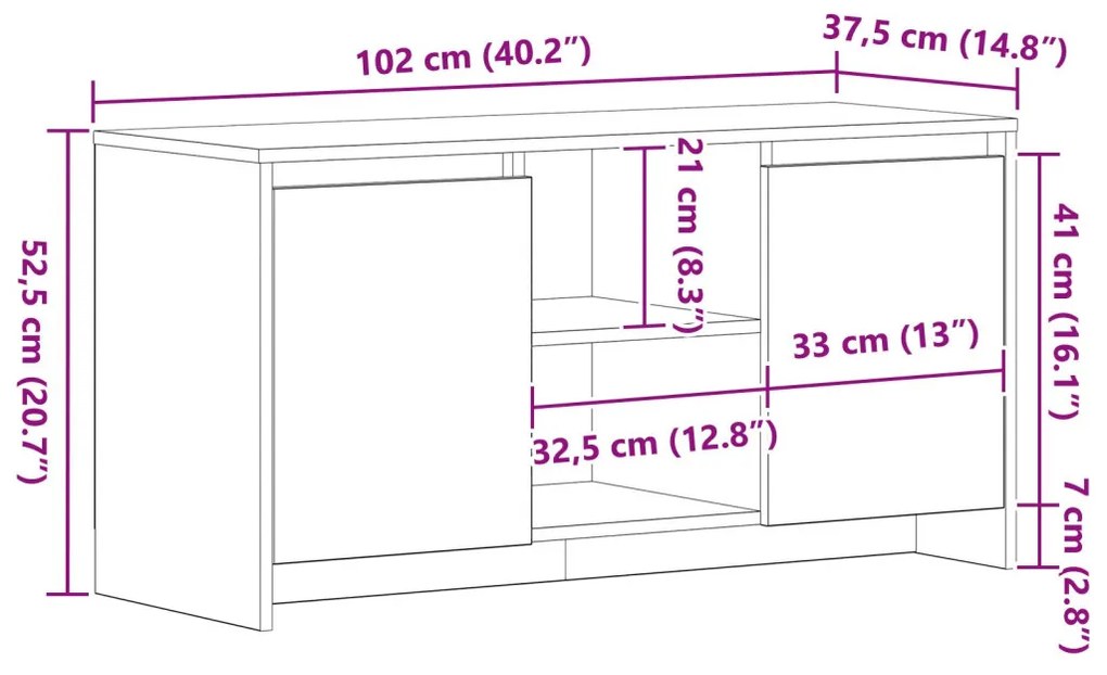 TV Szekrény Fekete Tölgy 102x37,5x52,5 cm Mérnöki Fa
