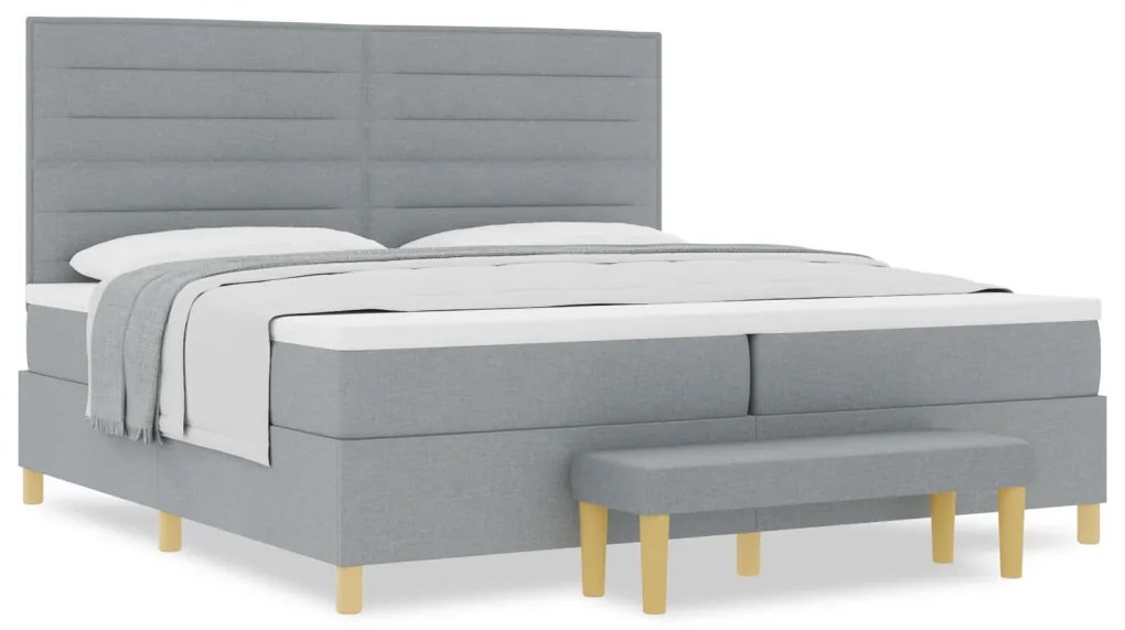 vidaXL Boxspring Ágy Matracokkal és Pad Light Grey 200x200 cm Szövet