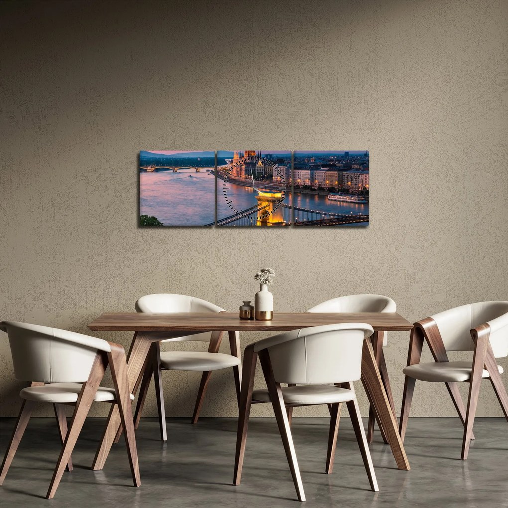 Kép - panoráma a városra, Budapest, Magyarország (órával) (90x30 cm)