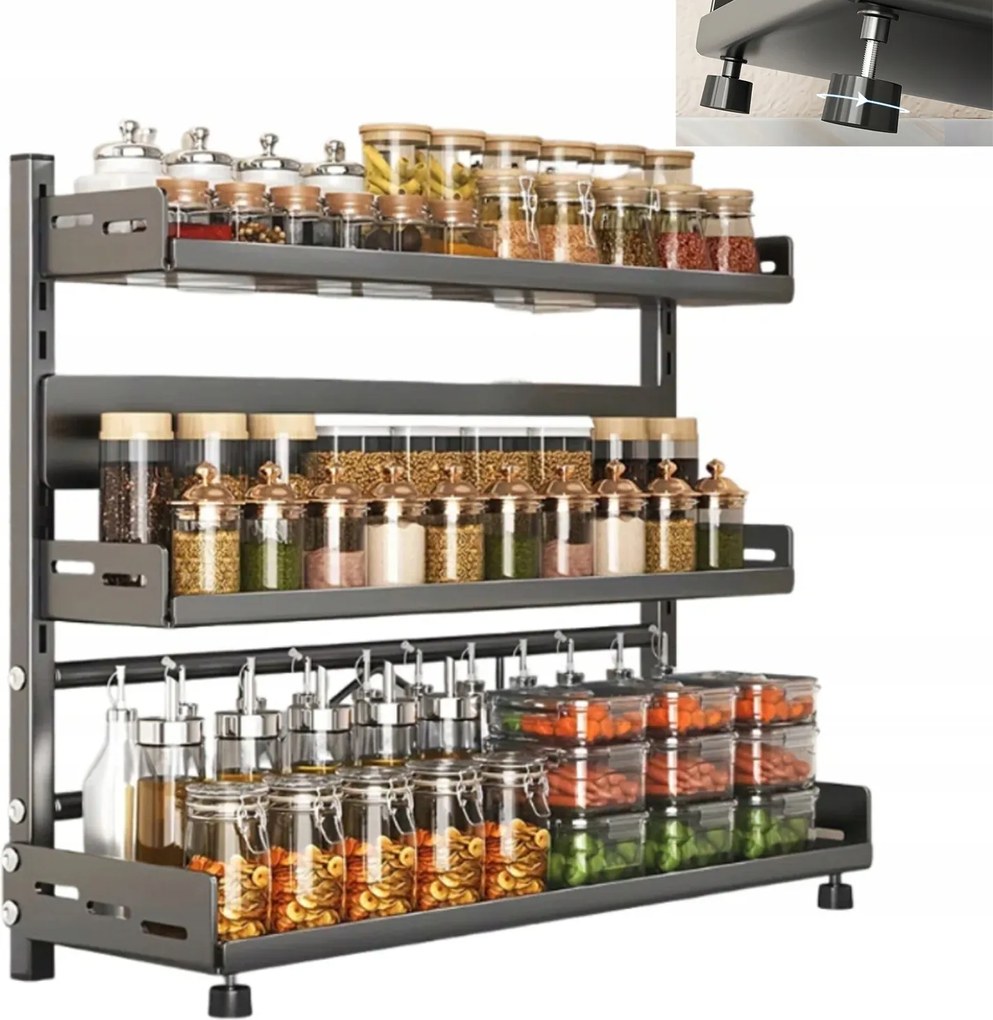 Konyhai Polc Fűszertartó Állvány Fém Rendszerező Polc 3 Szint