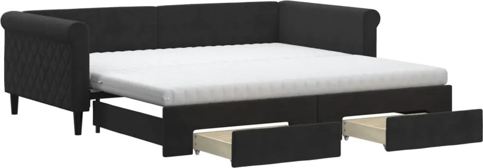 vidaXL fekete kihúzható bársony heverő fiókkal 100 x 200 cm