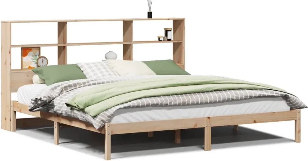 vidaXL tömör fenyőfa könyvespolcos ágy matrac nélkül 180 x 200 cm