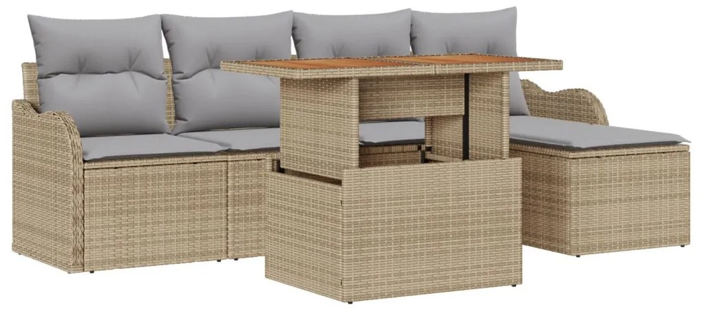 6 Reszletes Kertbútor Szett Párnákkal Bézs Poly Rattan, 2 Személyes Kert Dívány Tárolóval és Párnákkal Bézs Poly Rattan