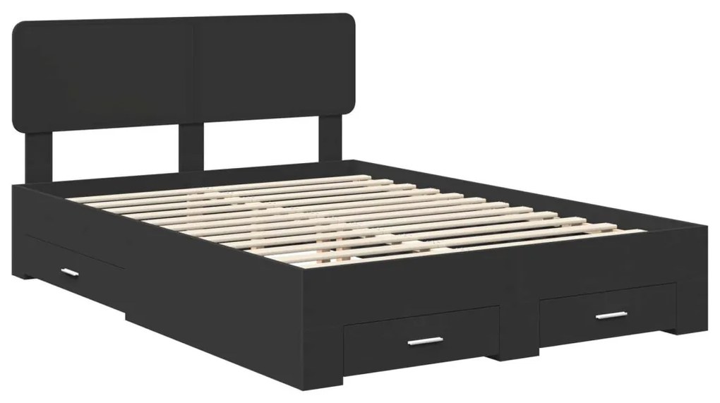 vidaXL Ágykeret fejtámlával fiókkal Fekete 150 x 200 cm Faanyag