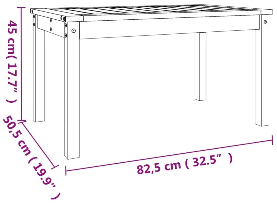 fekete tömör fenyőfa kerti asztal 82,5 x 50,5 x 45 cm