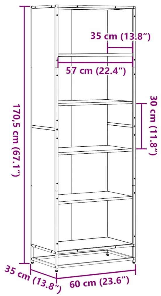 fekete szerelt fa könyvszekrény 60 x 35 x 170,5 cm