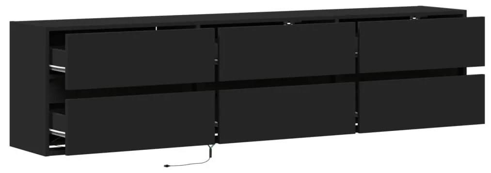 fekete falra szerelhető TV-szekrény LED-del 180 x 31 x 45 cm