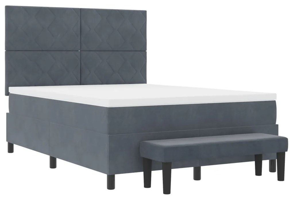 Boxspring ágy matraccal és paddal Sötétszürke 140x190 cm Bársony